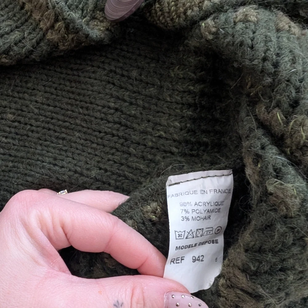 Y2K WHIMSYGOTH Fairycore Green Knit Big Button Cardigan Sweater - Picture 6 of 9
